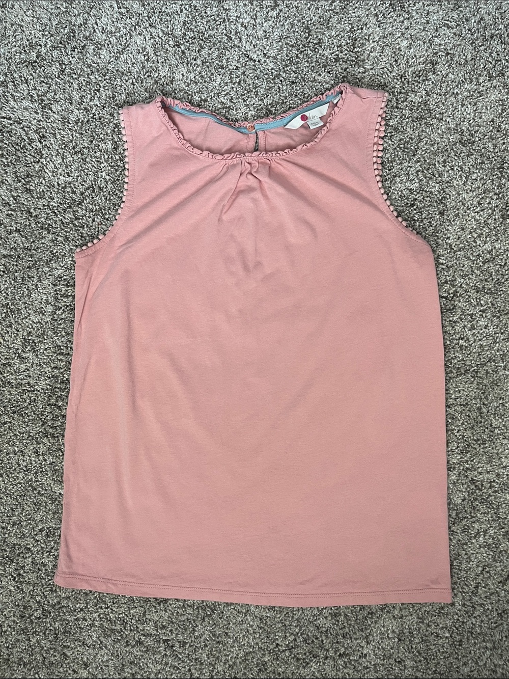 Boden Dusty Pink Ruffled Neck Sleeveless Cotton Tank